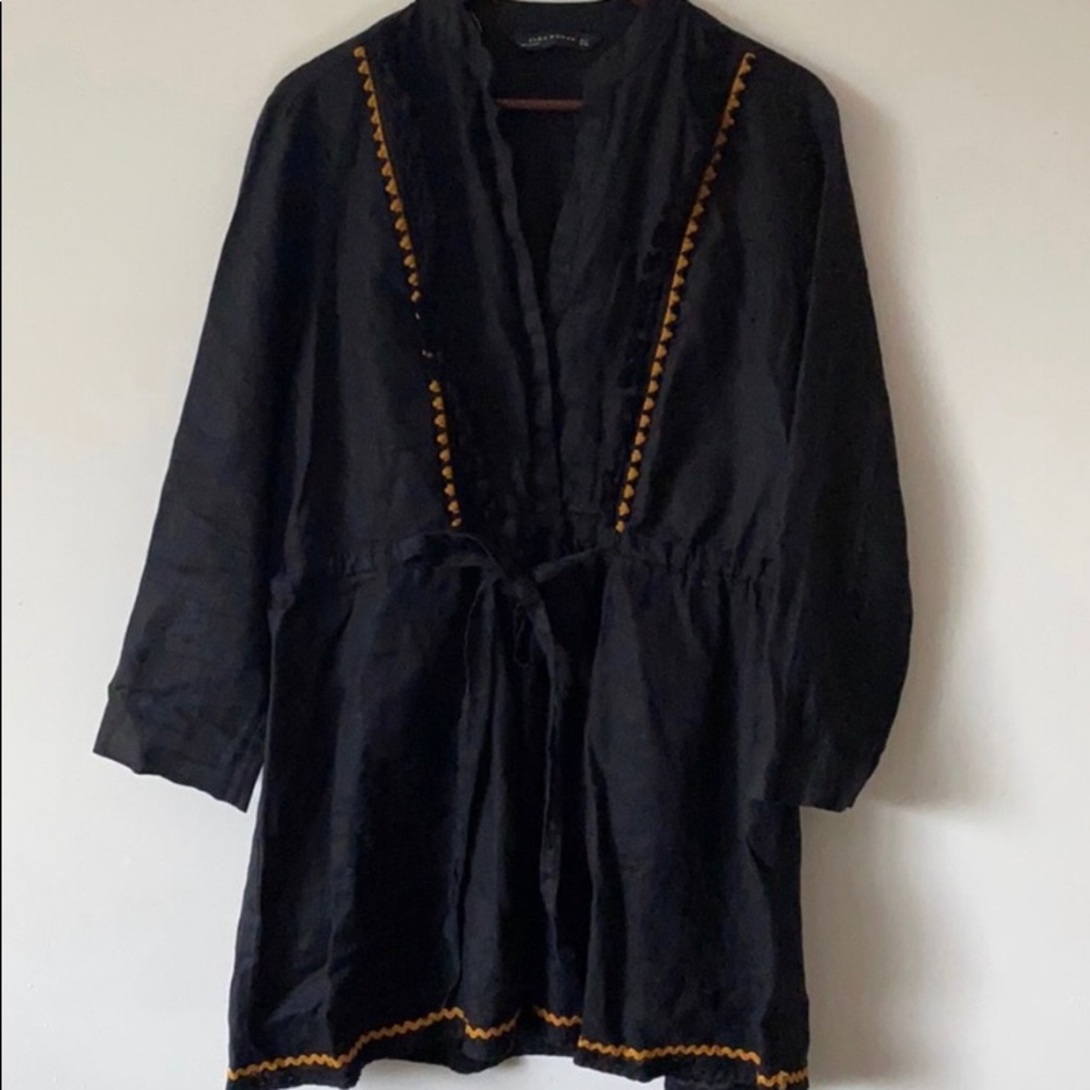 Zara Black Linen Bohemian Tunic Dress